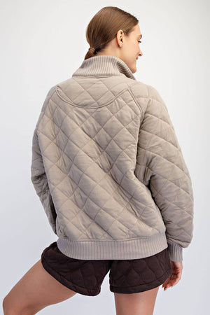 Stone Taupe Quilted 1/4 Snap Pullover