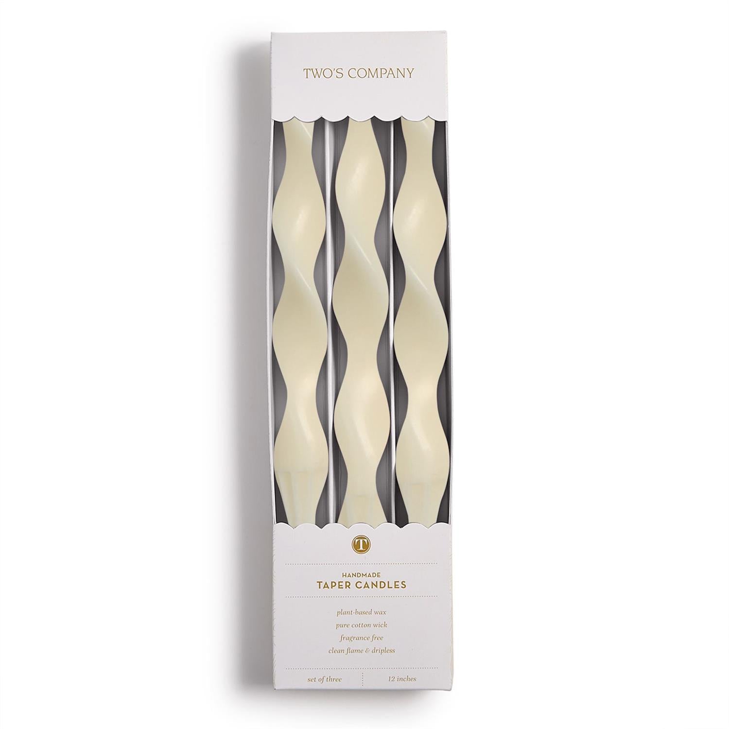 Twist and Glow Set of 3 Ivory Taper Candles