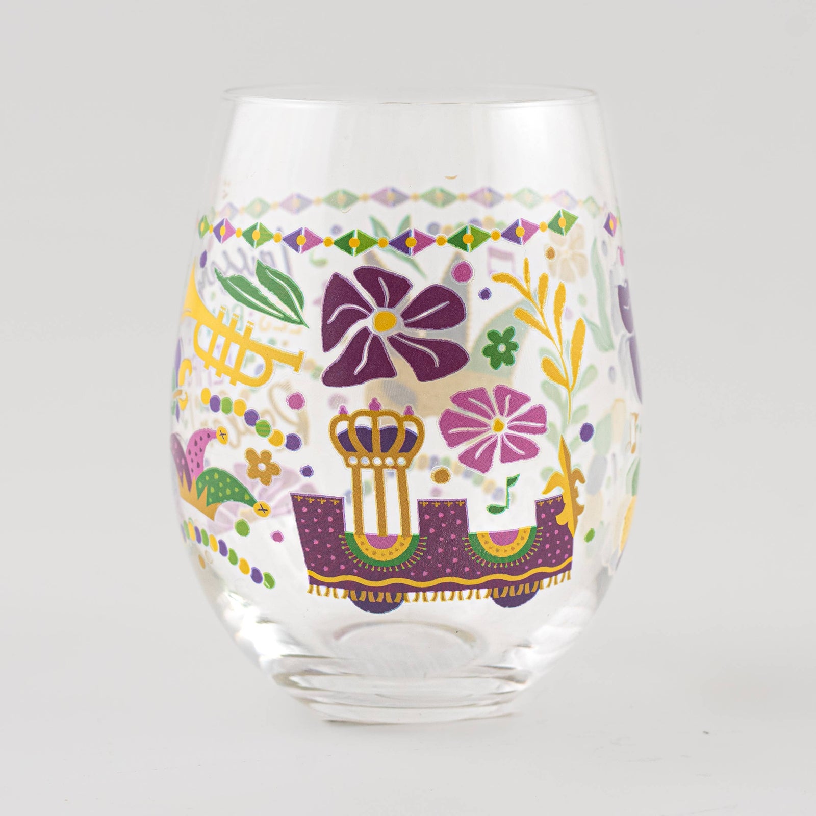 Mardi Gras Flowers Stemless Wine