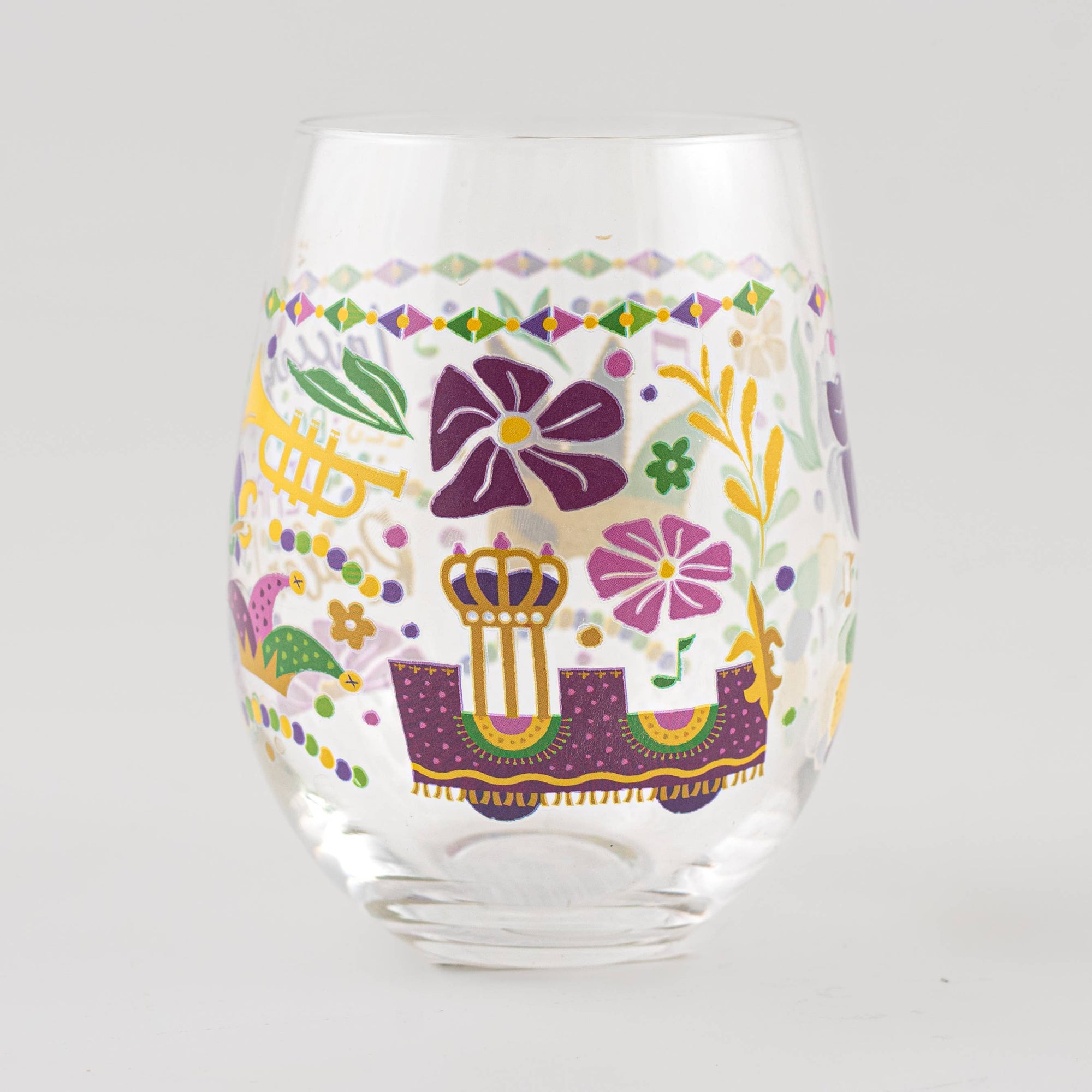 Mardi Gras Flowers Stemless Wine