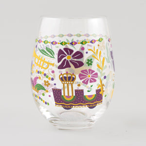 Mardi Gras Flowers Stemless Wine