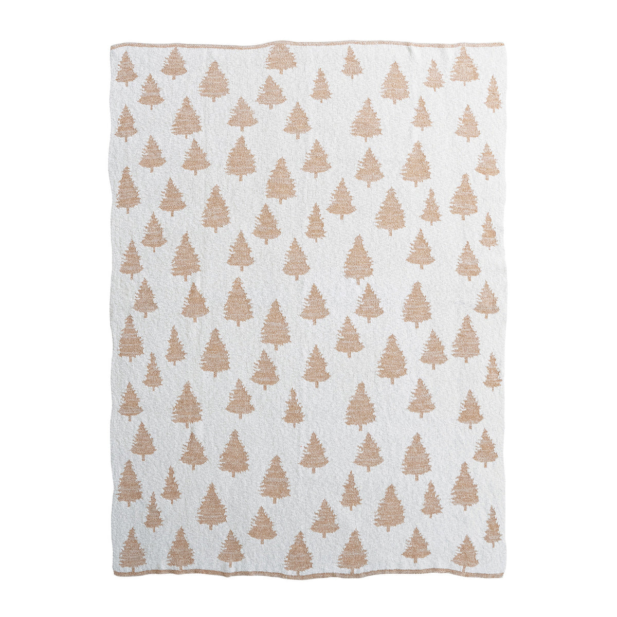 Cream Knit Throw with Gold Trees