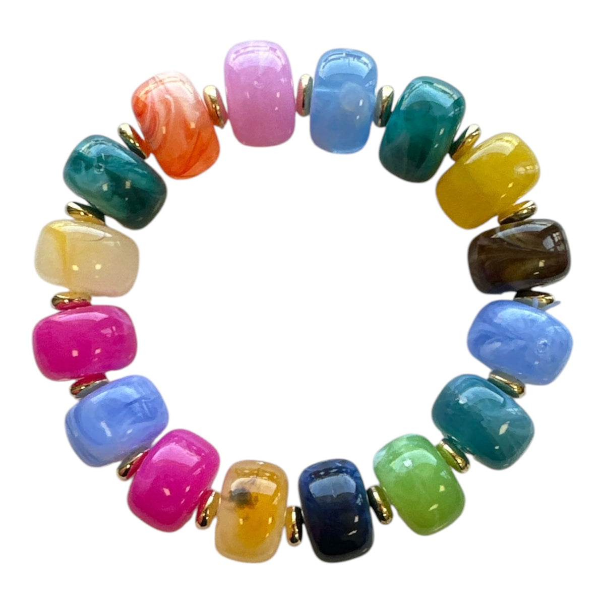 Multi - Bauble Bead with Gold Bead Stretch Bracelet