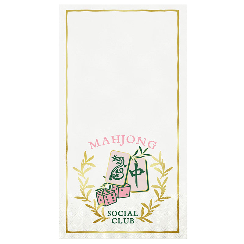 Guest napkin with green mahjong tiles and Mahjong Social Club text