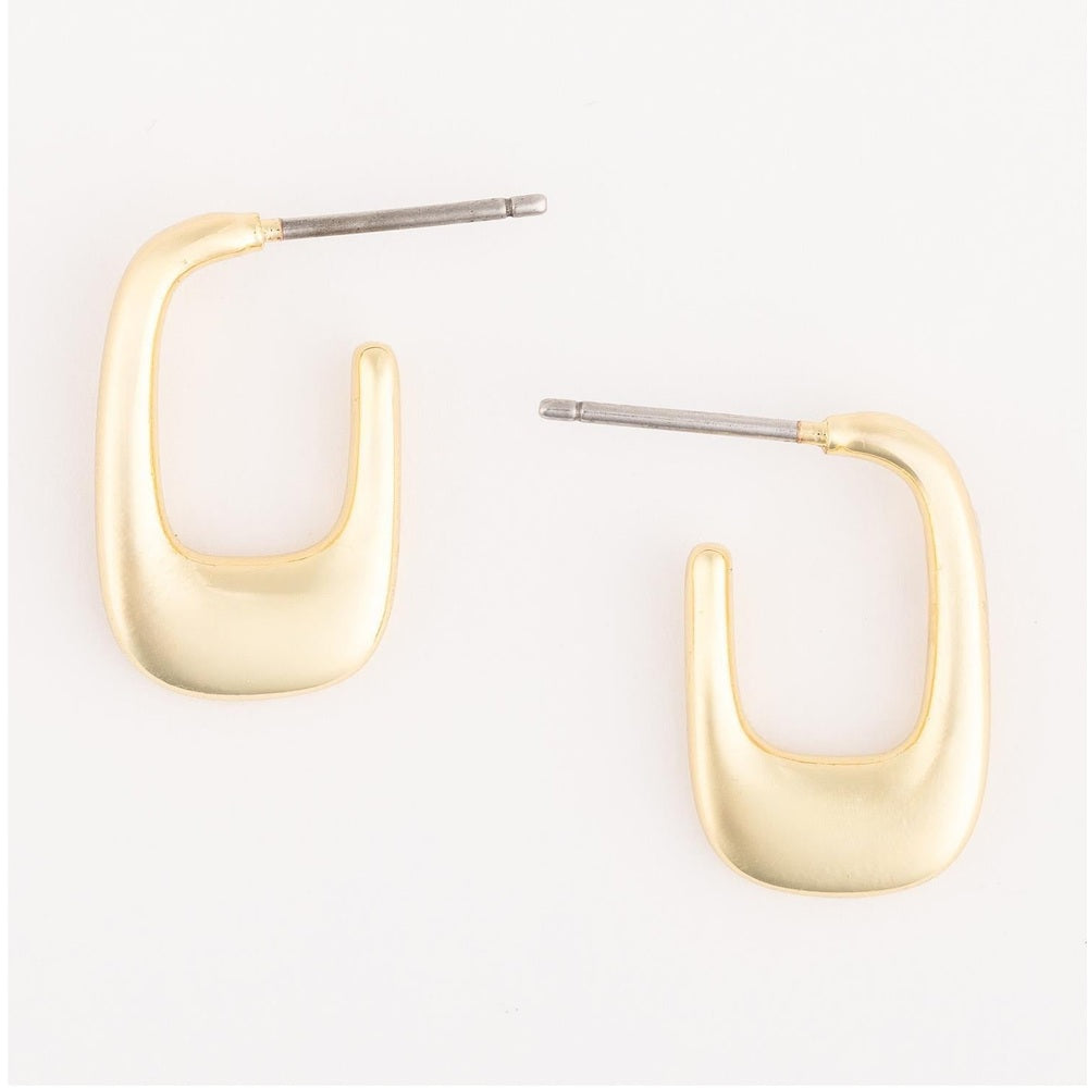 Gold tone rectangular hoop earrings with post backings