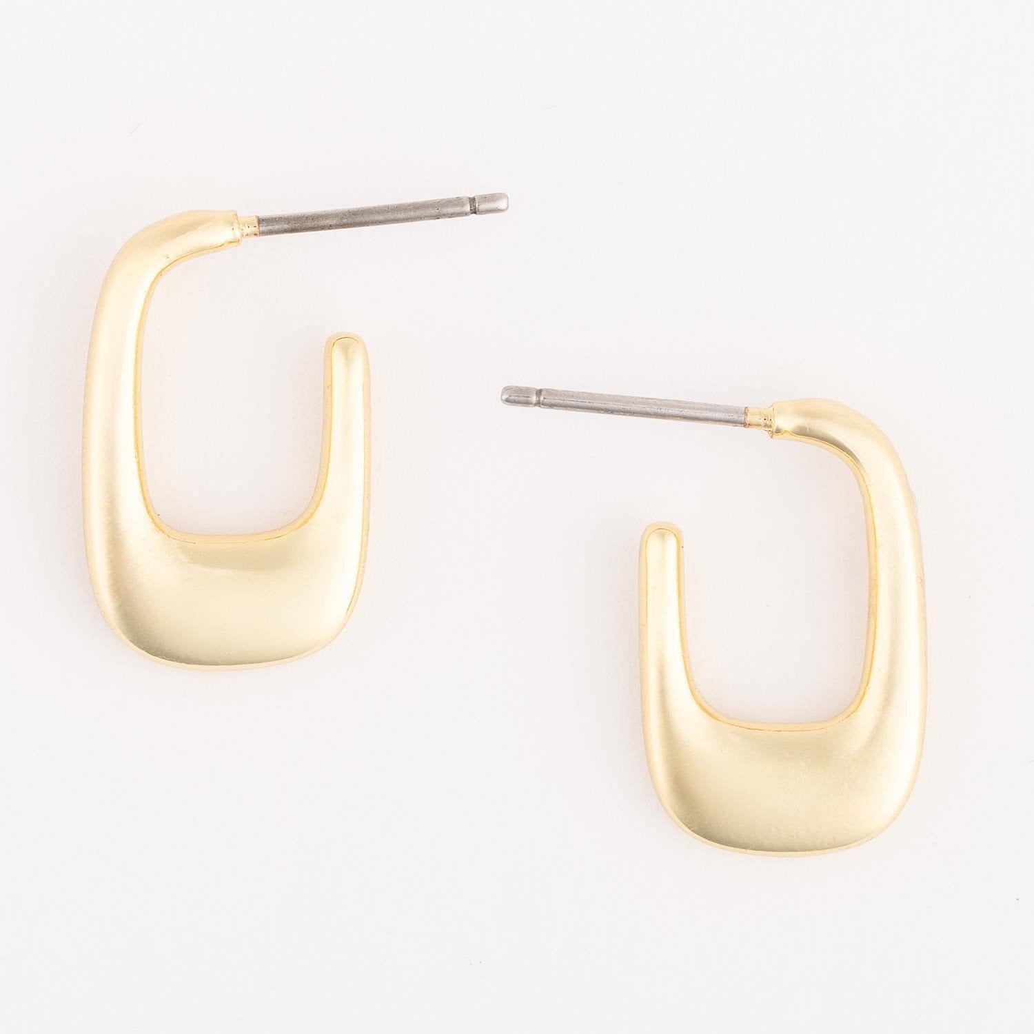 Gold tone rectangular hoop earrings with post backings