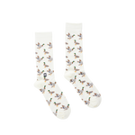 Pair of white crew socks with a repeating mallard duck pattern