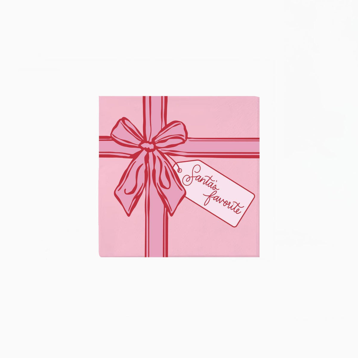 Pink cocktail napkin with a ribbon and bow like a wrapped present