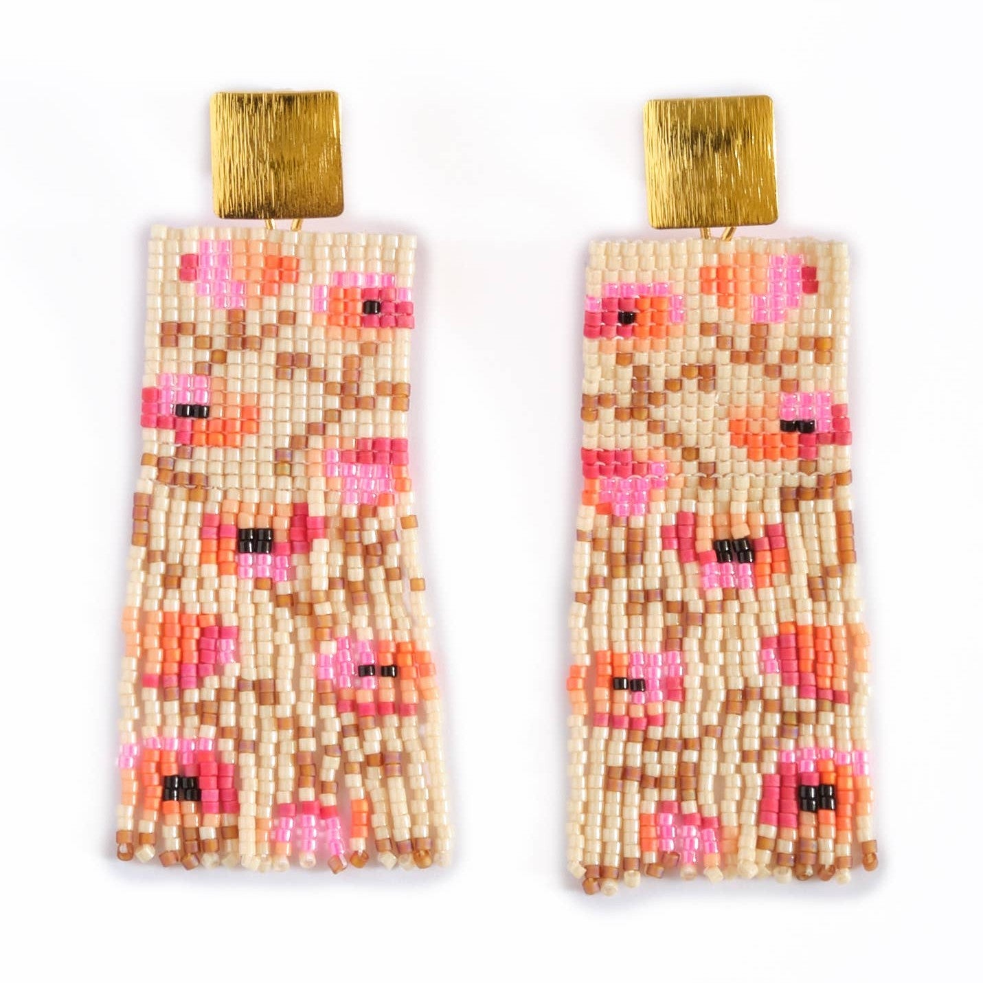 Cream/Pink - Poppy Flower Fringe Earrings