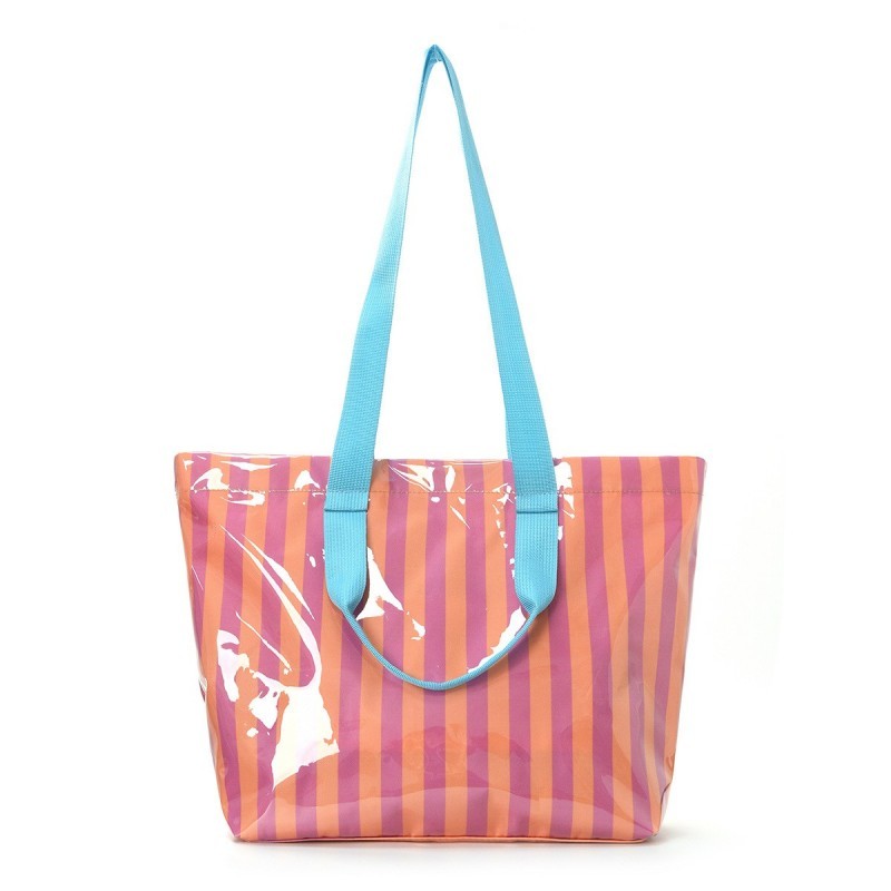 Fuchsia/Orange Large Striped Vinyl Shoulder Bag