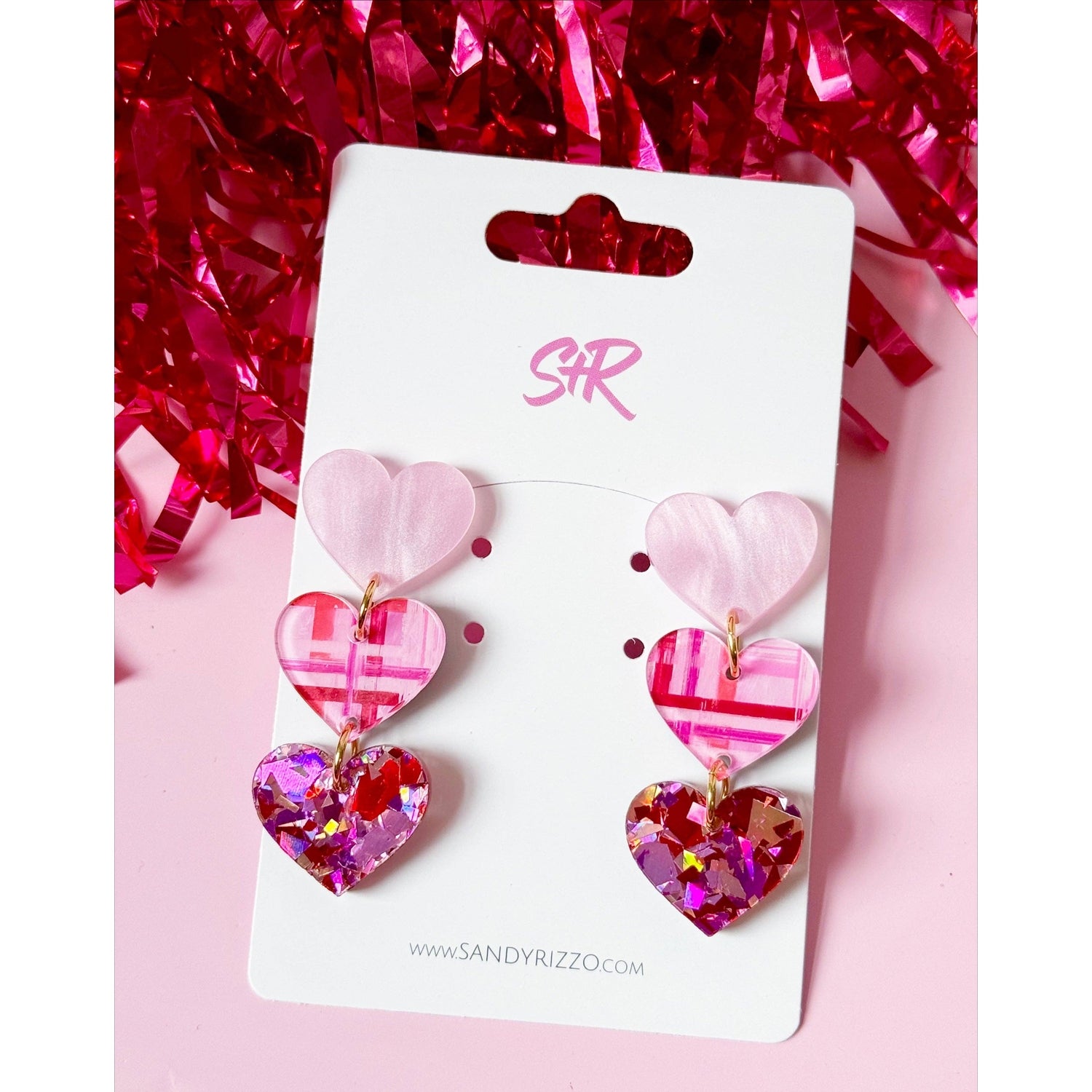 Plaid Triple Heart Dangle Earring