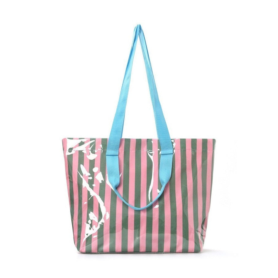 Pink/Green Large Striped Vinyl Shoulder Bag
