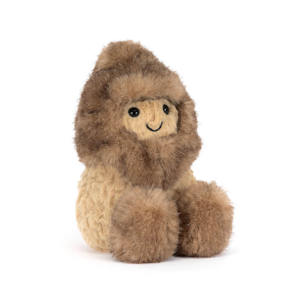 Plush toy peanut wearing a yeti costume on a white background