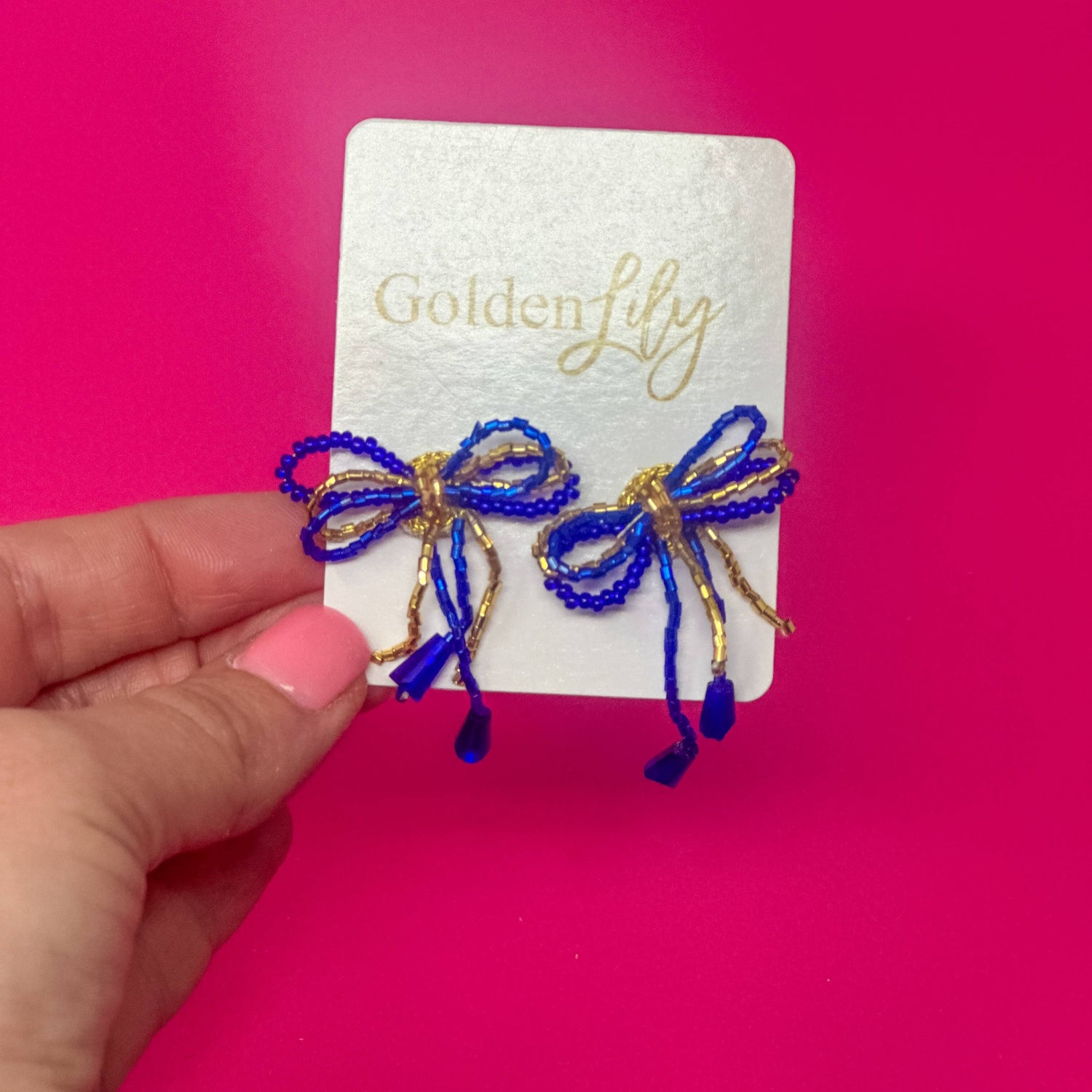 Mini Bow Earrings - Blue and Gold FINAL SALE
