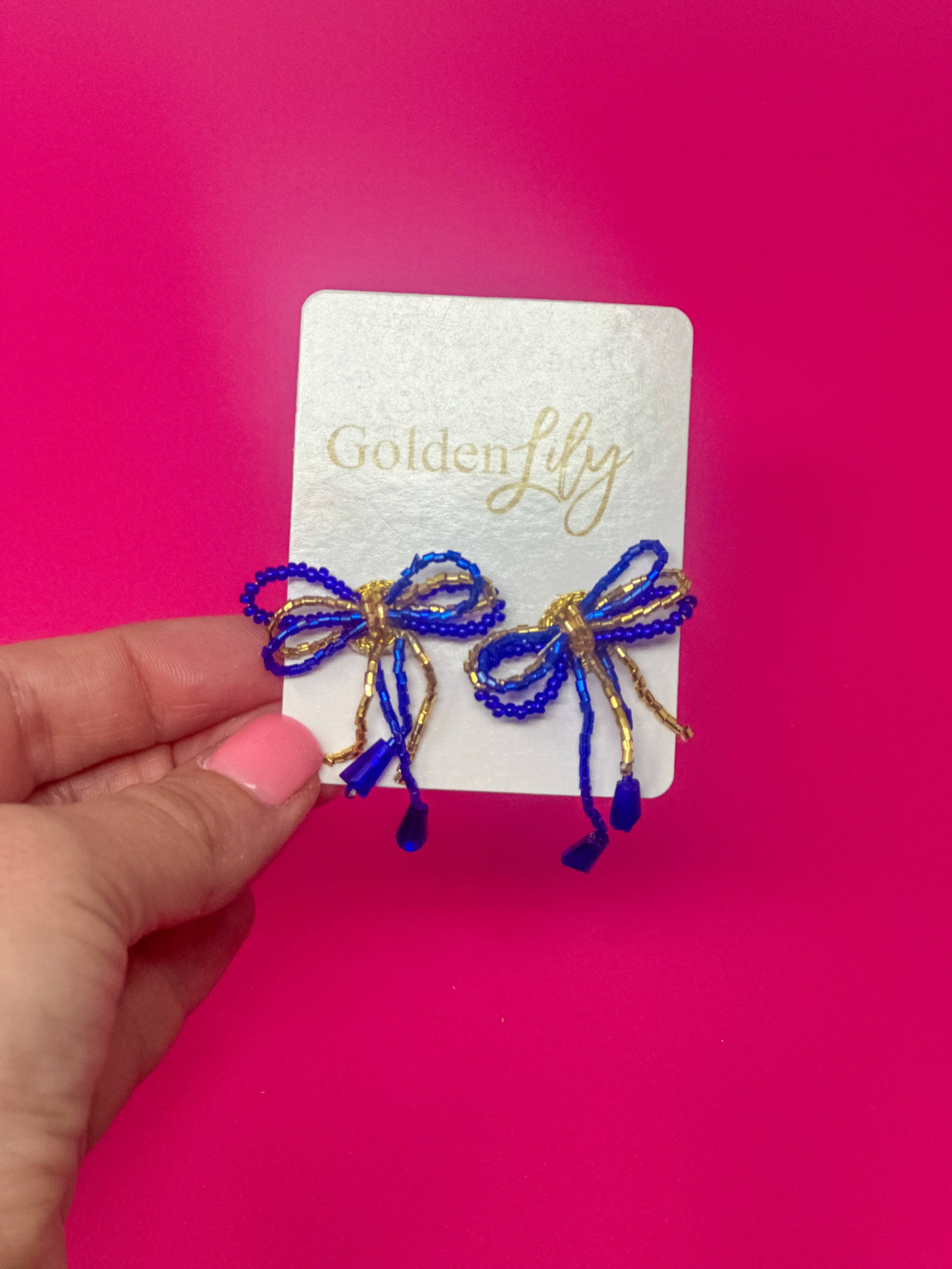 Mini Bow Earrings - Blue and Gold