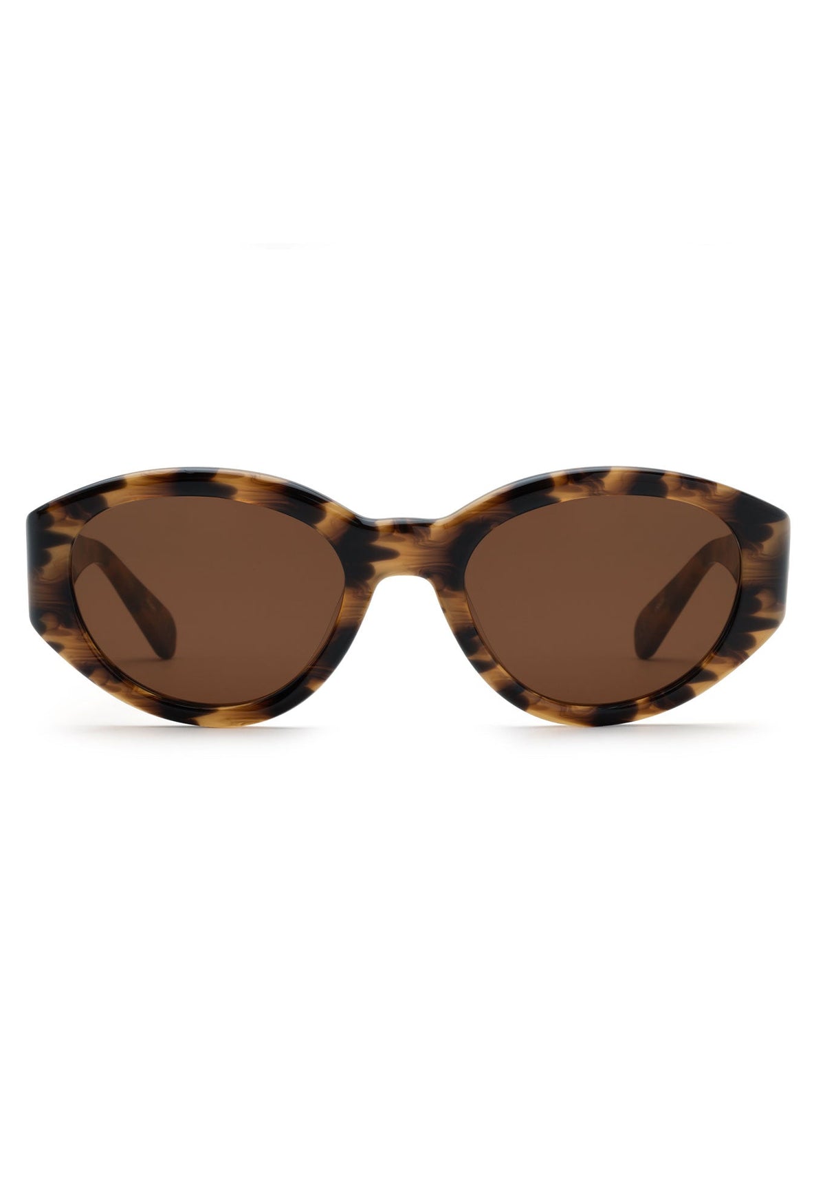 Oval tortoiseshell sunglasses with brown lenses