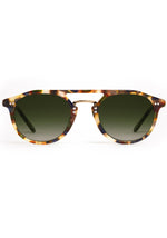 Tortoiseshell round sunglasses with a gold metal bridge