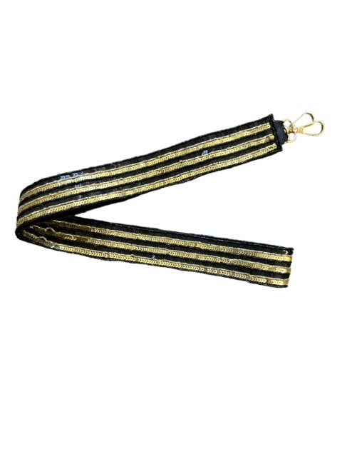 Sequin Bag Strap - Black and Gold Stripe