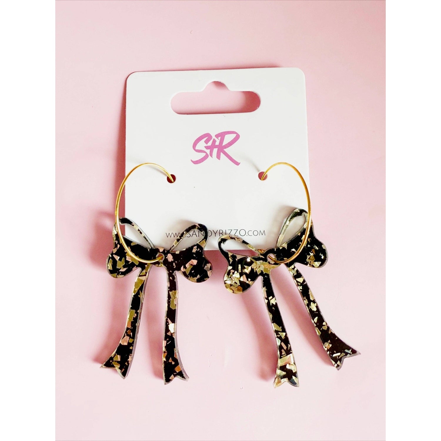 Black and Gold Confetti Bow Hoop