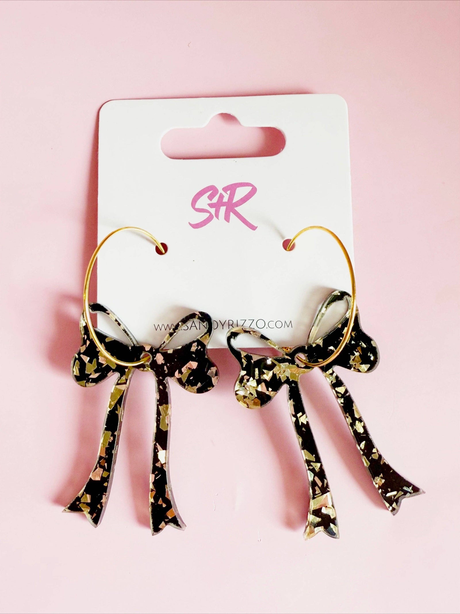 Black and Gold Confetti Bow Hoop