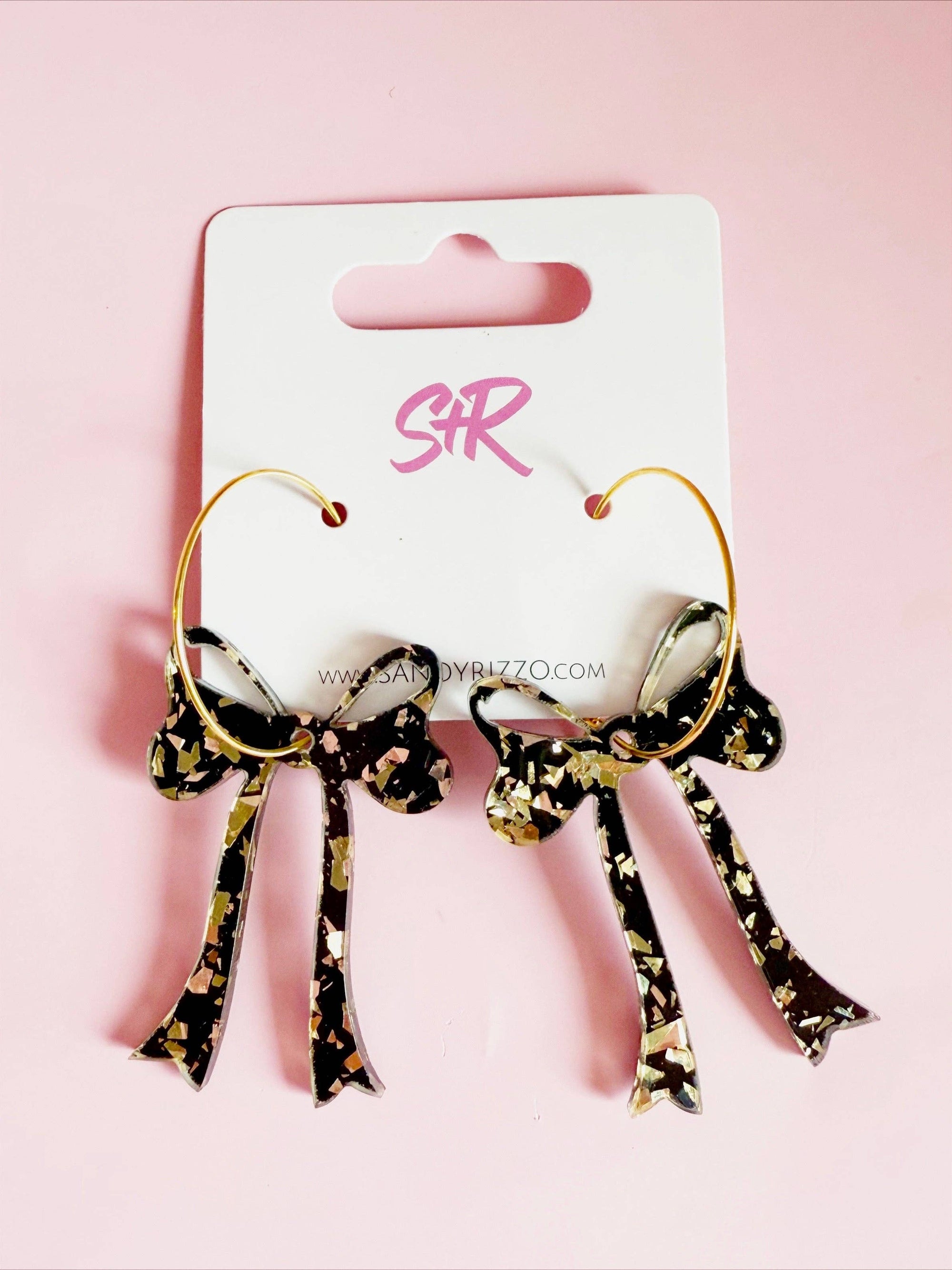 Black and Gold Confetti Bow Hoop