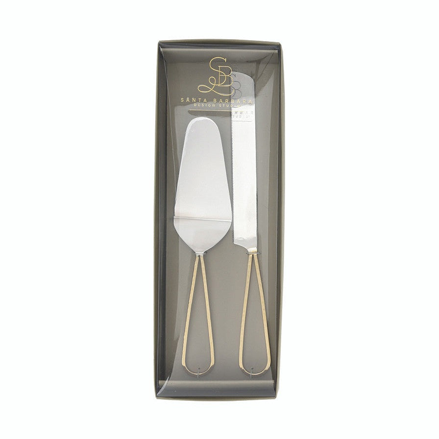 Gold Handle Cake Knive + Server