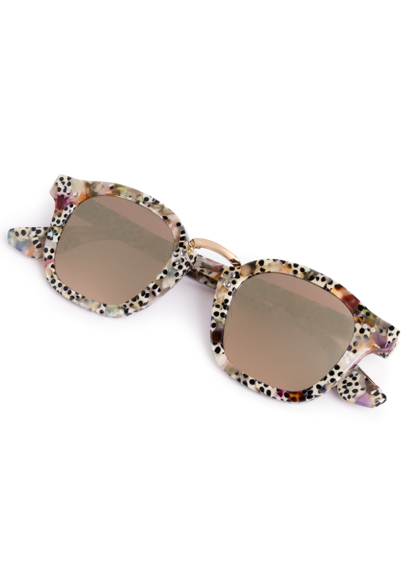 Sunglasses with floral patterned frame on a white background