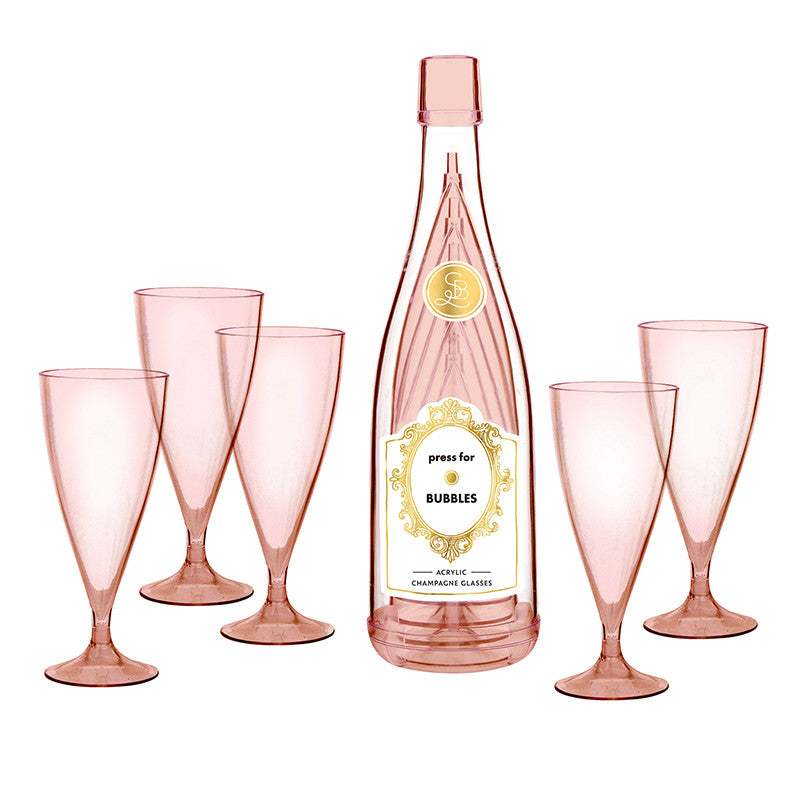 Acrylic Champagne Bottle + Glasses - Press For Bubbles