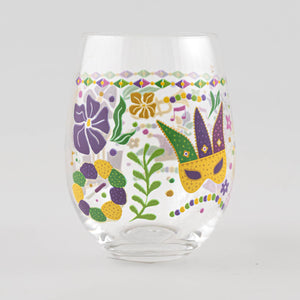 Mardi Gras Flowers Stemless Wine