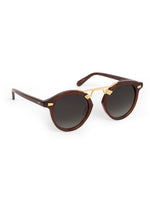 Espresso brown round sunglasses with a gold bridge