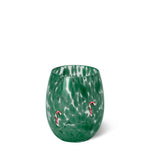 Green and white speckled stemless wine glass with candy cane charms