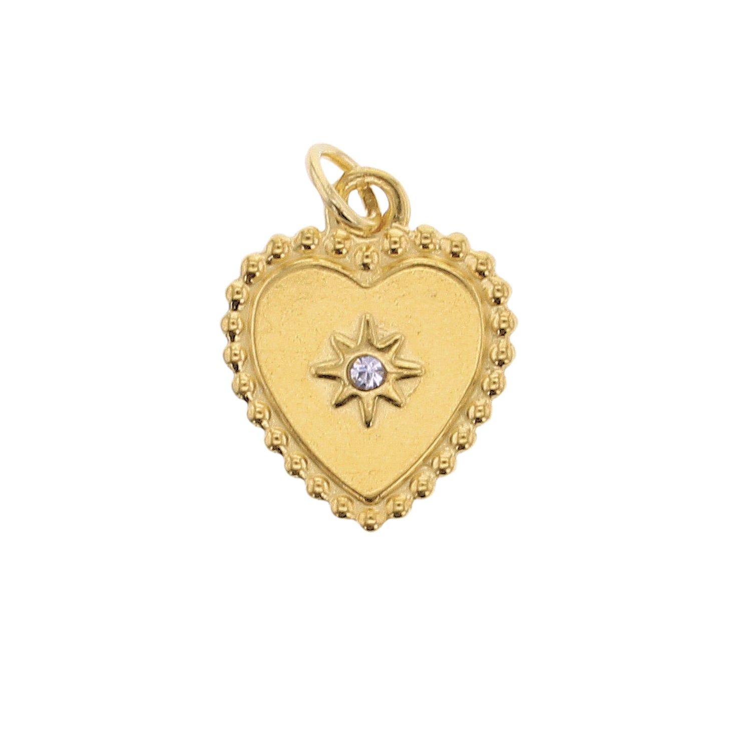 Gold Large Milgrain Heart with CZ Charm