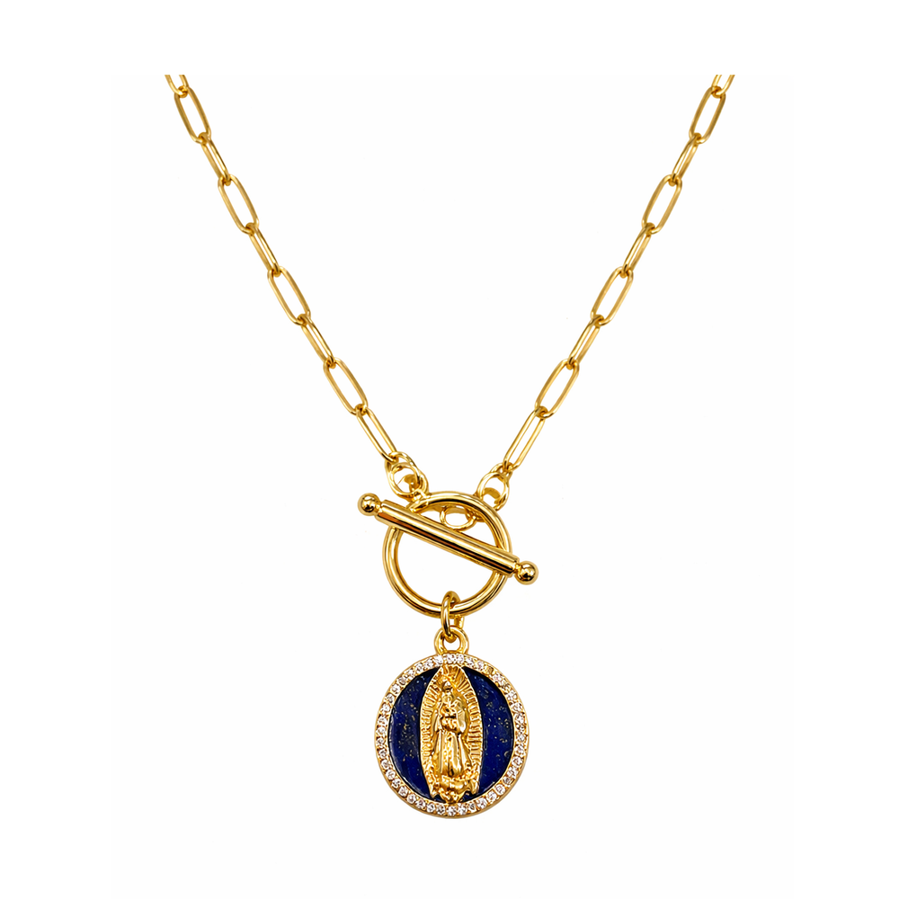 Sacred Paperclip Necklace - Lapis Virgin Mary