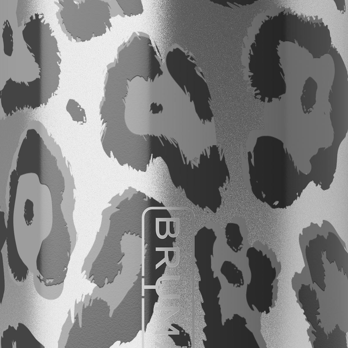 Close-up of silver and gray metallic leopard print finish with an embossed BrüMate logo