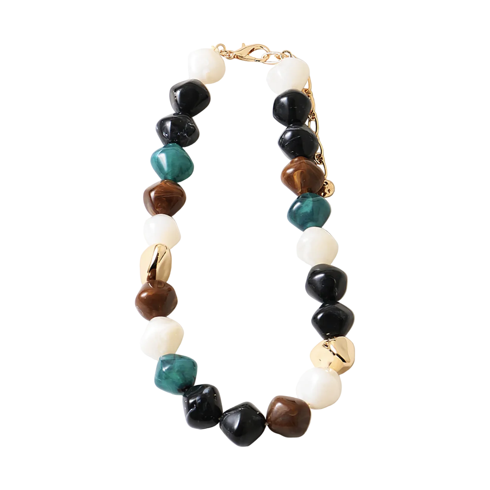 Brown & Teal - Stone Necklace - Mix Bead