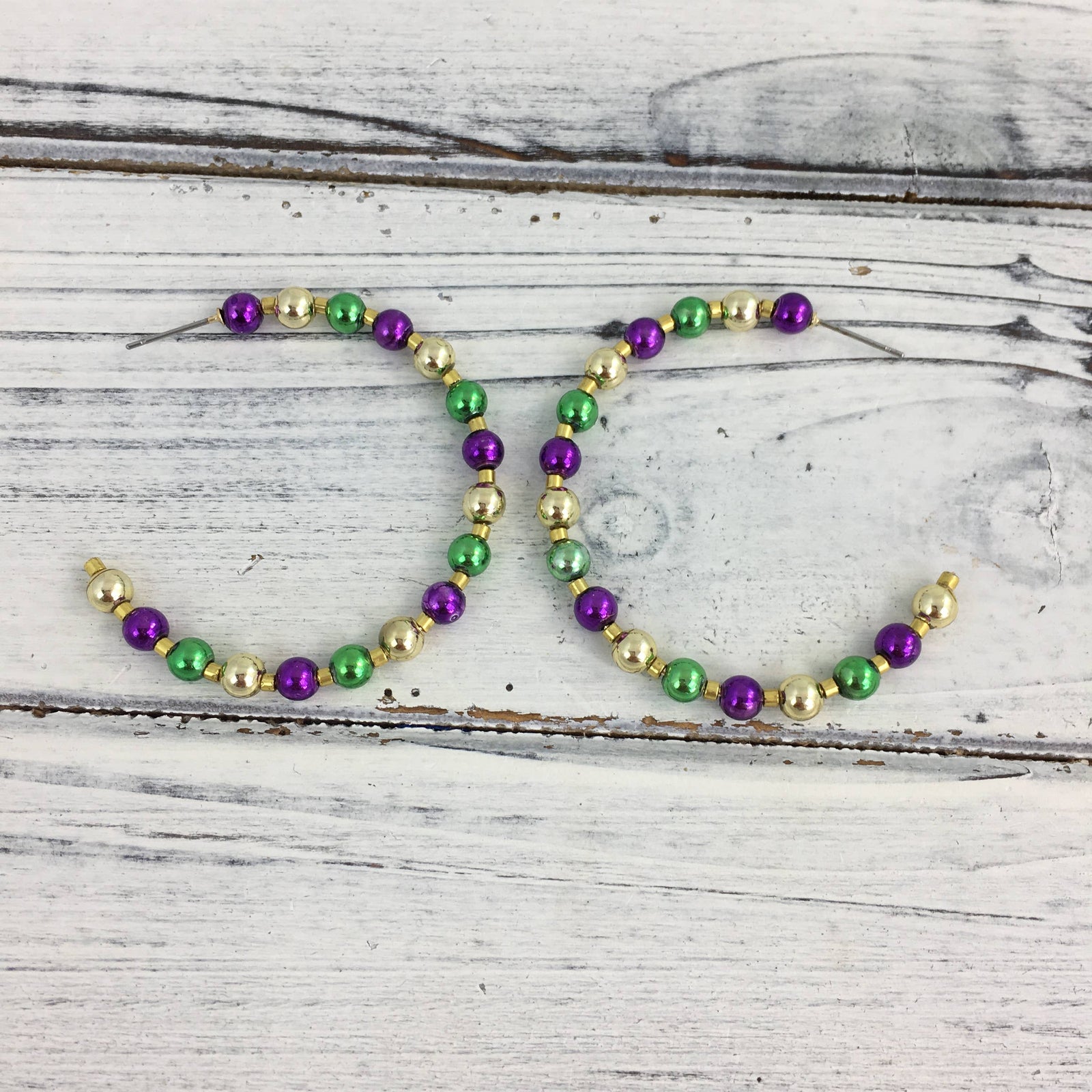 Mardi Gras Metallic Ball Hoop Earrings
