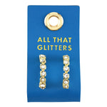Crystal bar drop earrings on a blue All That Glitters card