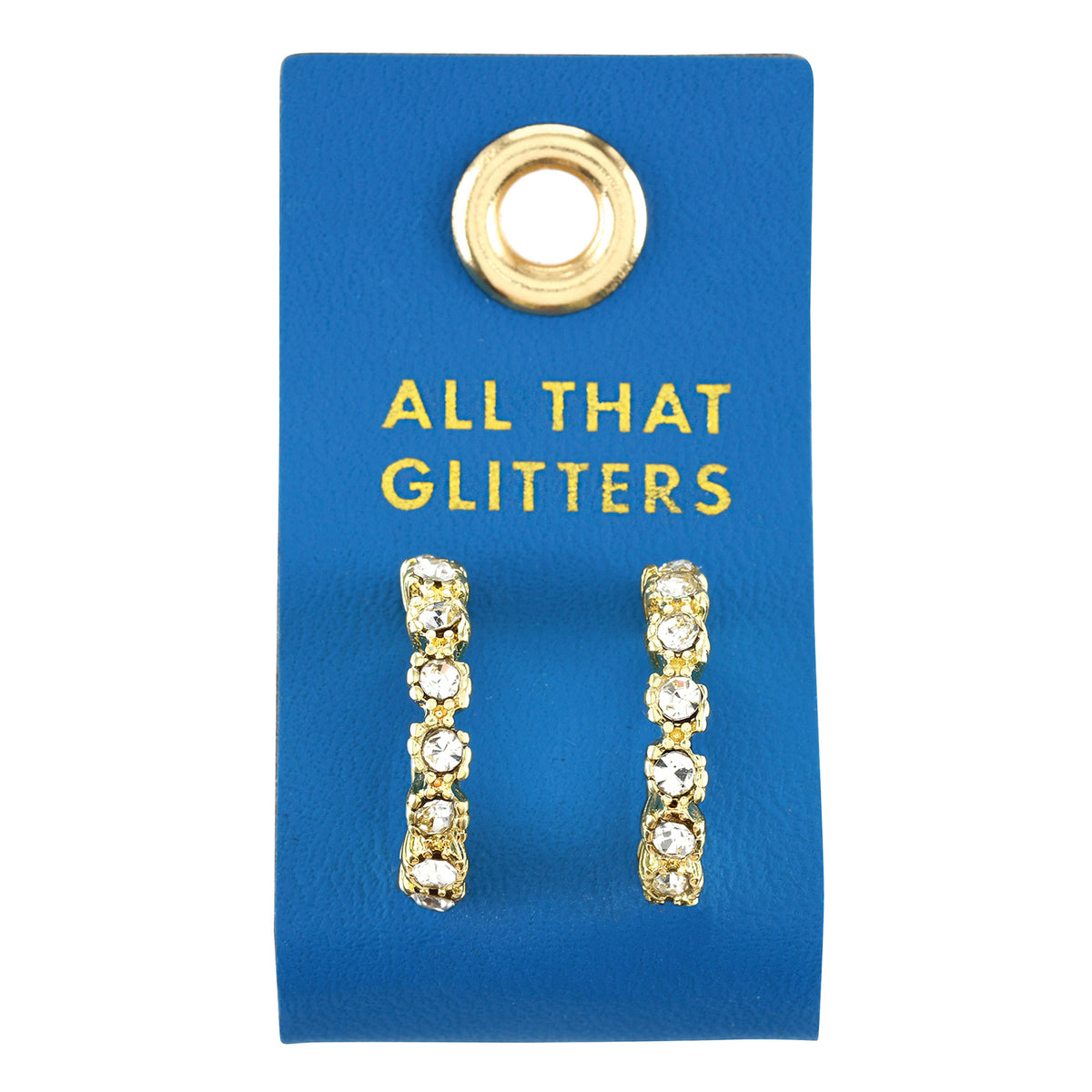Crystal bar drop earrings on a blue All That Glitters card