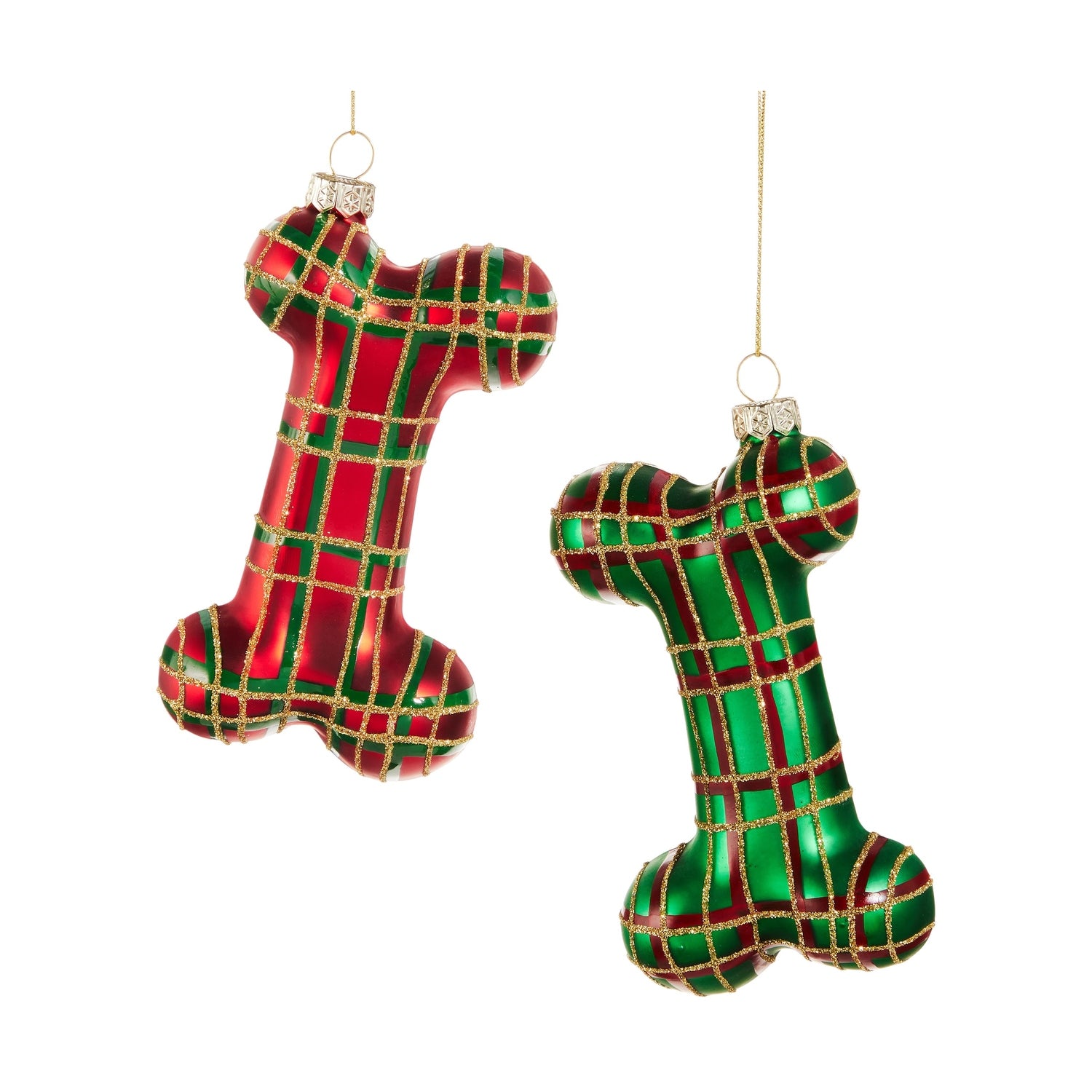 Green Plaid Dog Bone Ornament