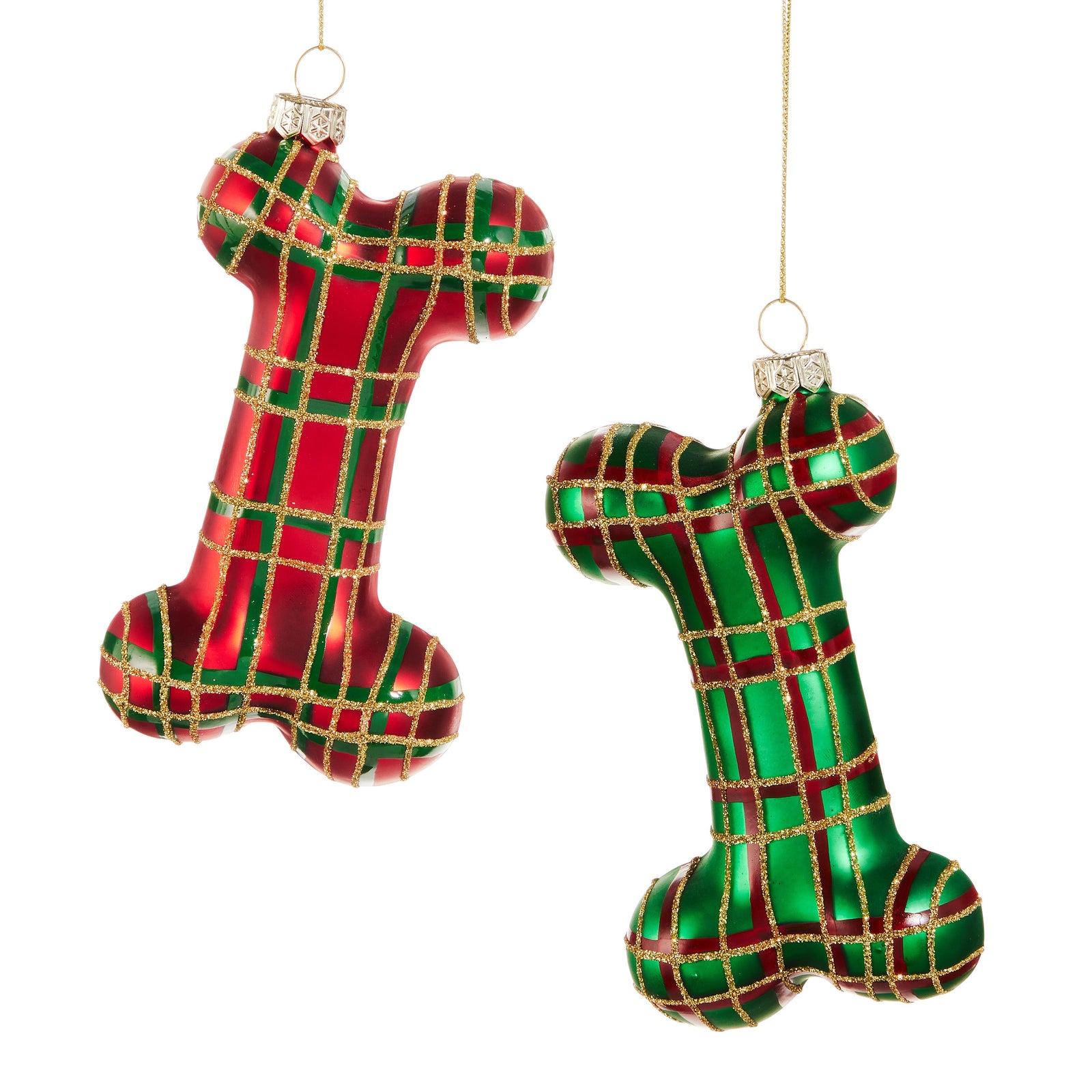 Green Plaid Dog Bone Ornament