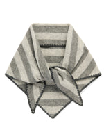 Gray and cream striped triangle scarf with blanket stitch trim