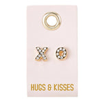 X and O crystal stud earrings on a Hugs and Kisses card