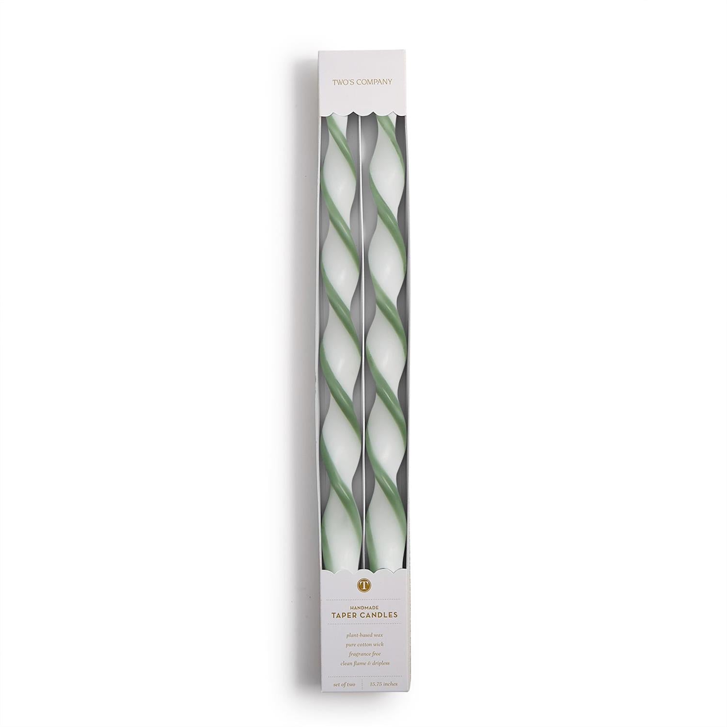 Green Twist and Glow Set of 2 Taper Candles