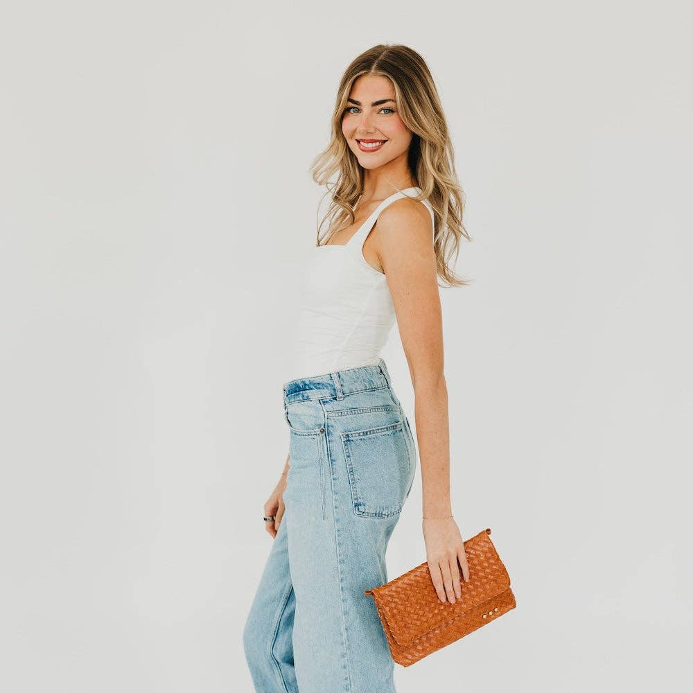 Brown - Wrenlee Woven Flap Crossbody