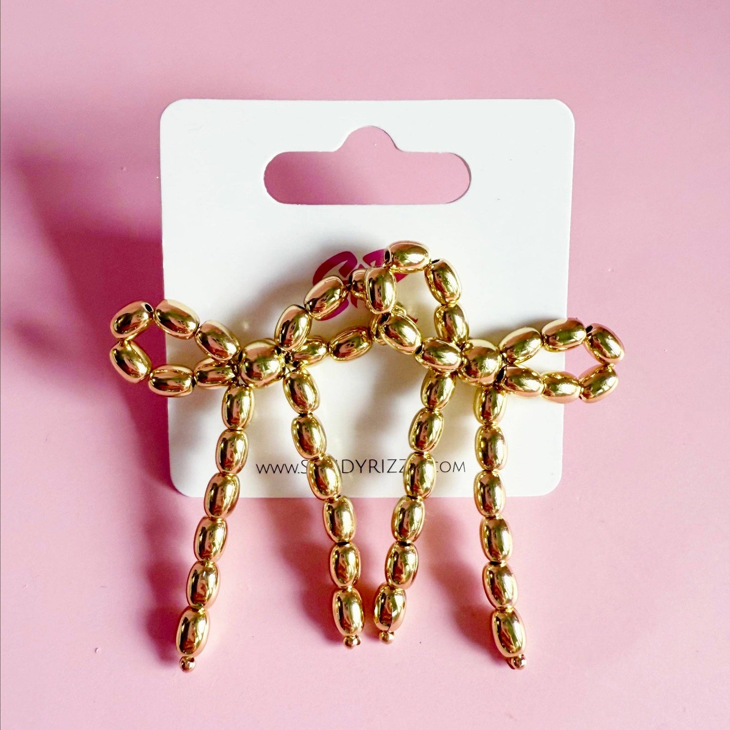 Beaded Gold Bow Stud
