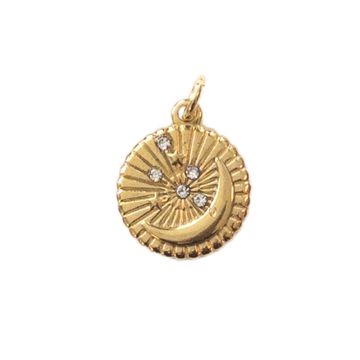 CZ Gold Disc with Moon Charm