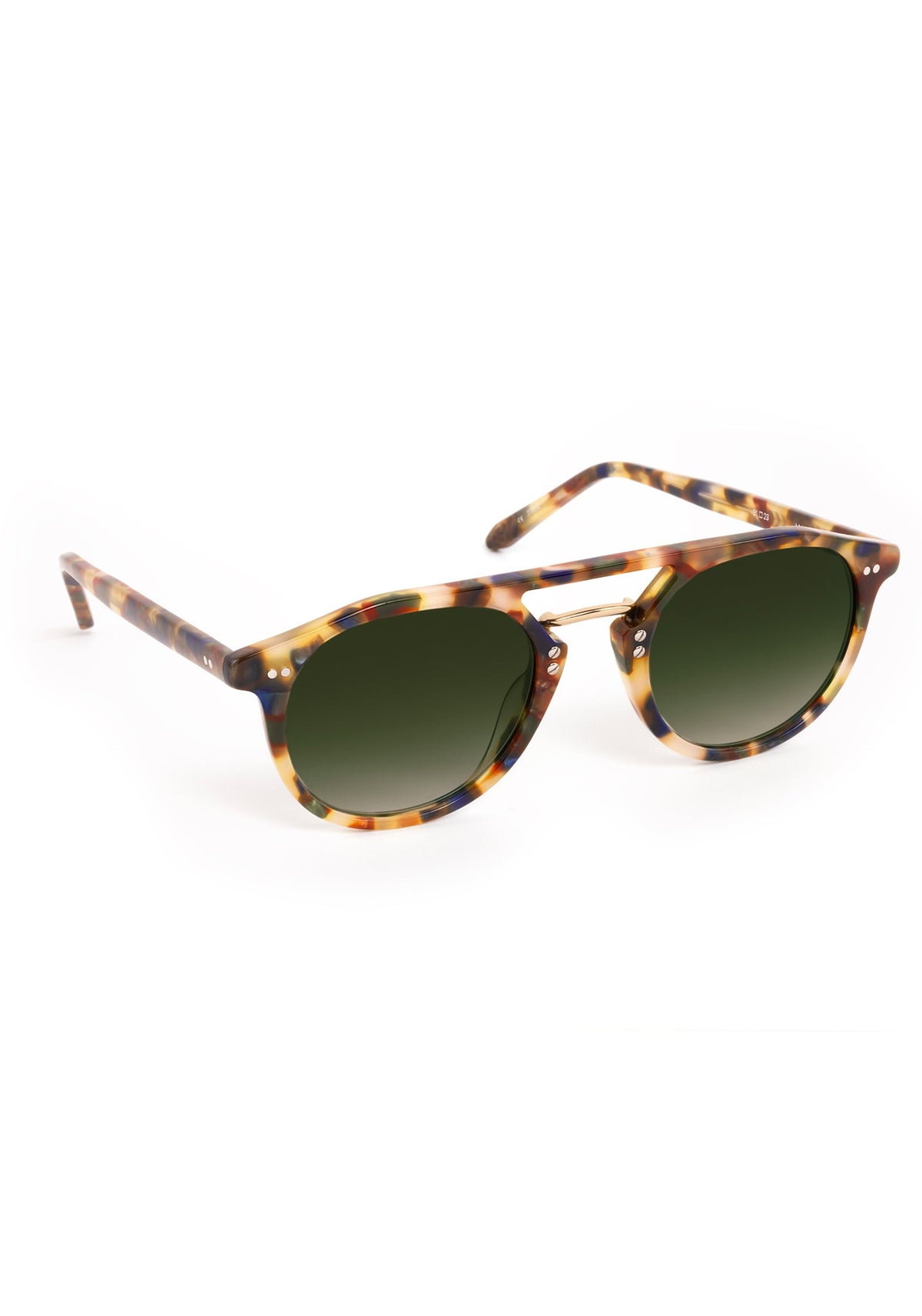 Tortoiseshell double-bridge sunglasses with green lenses