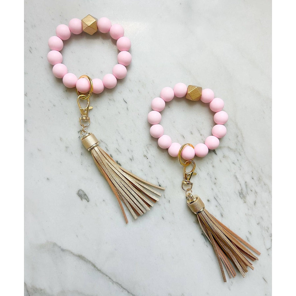Wristband Keychain - Lt Pink w Gold Tassel