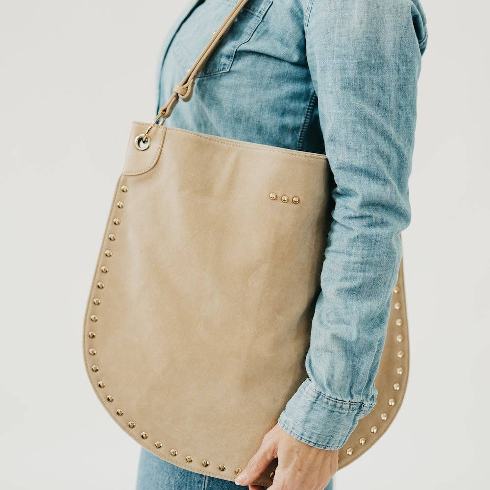 Oat - Rosalie Rivet Suede Hobo Bag