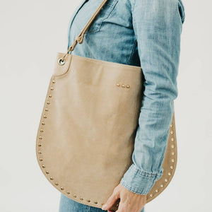 Oat - Rosalie Rivet Suede Hobo Bag